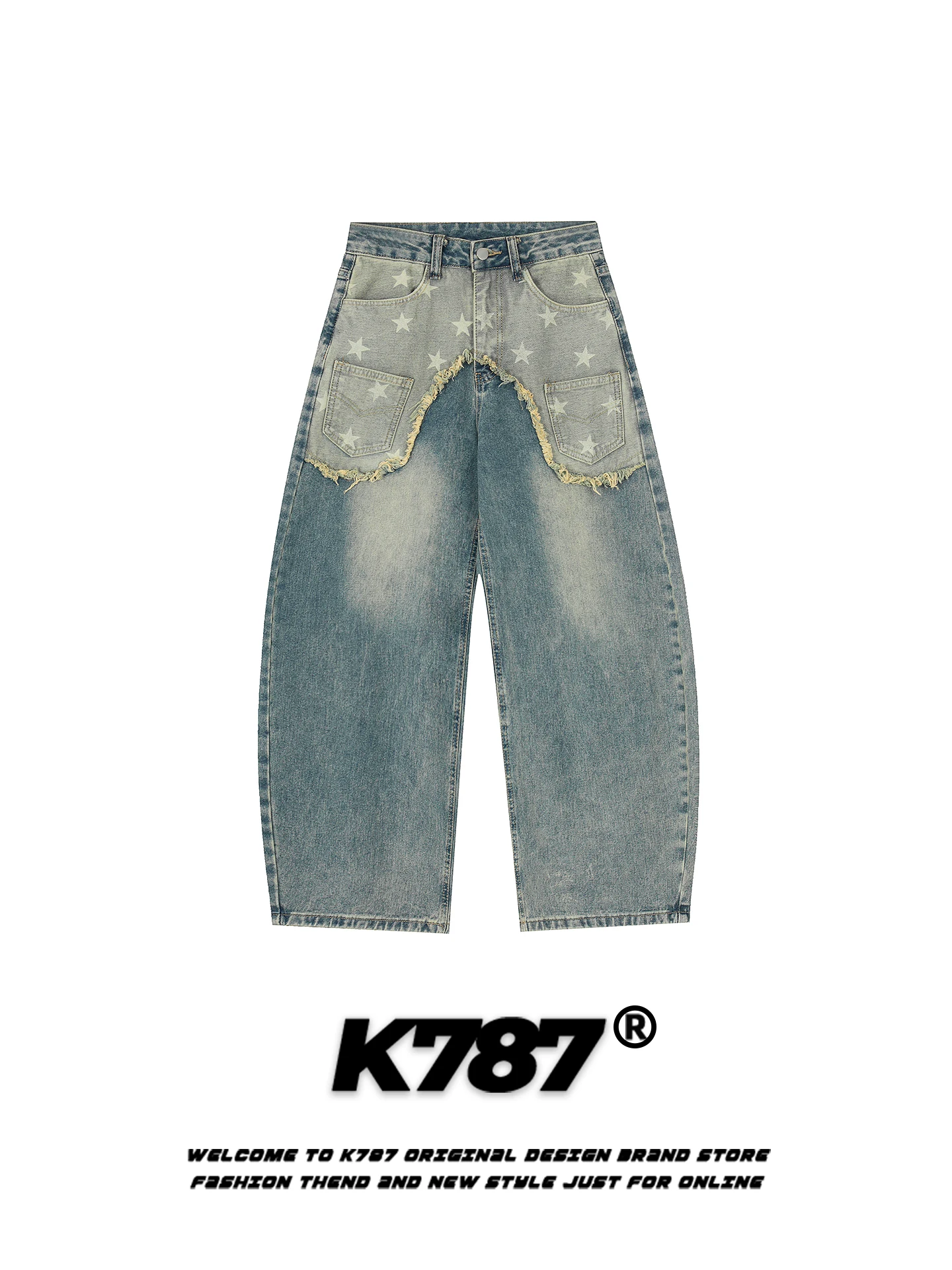 

Американские ретро-джинсы с принтом звезд, широкие штанины, высокая талия, свободные повседневные джинсы для мужчин и женщин, стритстайл K787