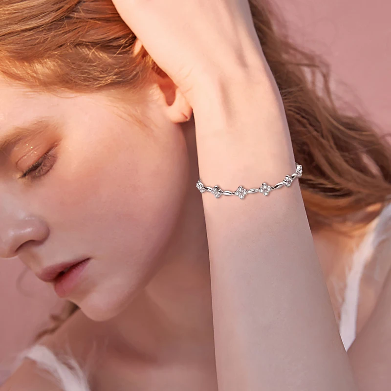 Anizw 2024 New Trendy 925 Silver 18k Gold Plated Flower Bracelet Moissanite 2mm D Color Chain Bracelet for Women Wedding Jewelry
