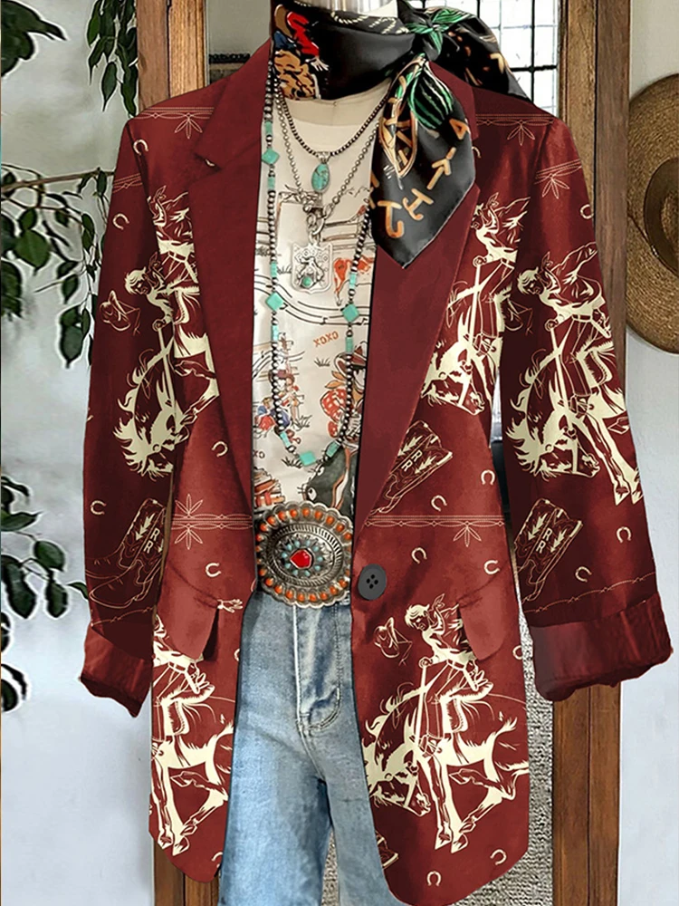 Vintage Western Racing Print Jacket Blazer