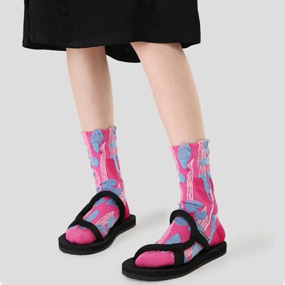 

Warm Middle Tube Girls Jacquard Socks Embroidery Print Korean Style Socks Flower Cotton Floral Hosiery Girls