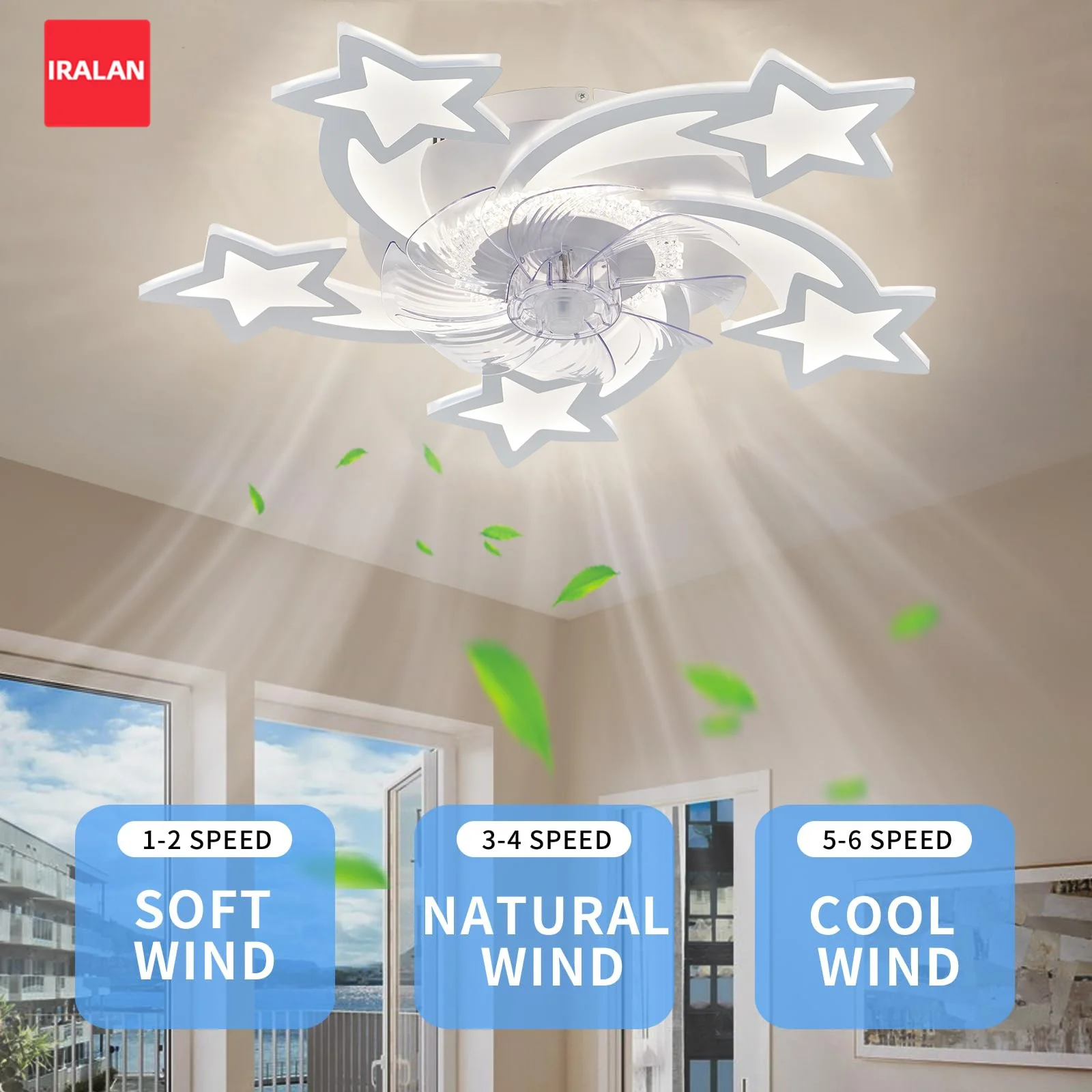 

Потолочный вентилятор Star с LED-подсветкой: креативный декор для дома, детской комнаты, кабинета. Умный потолочный вентилятор-лампа с регулировкой яркости.