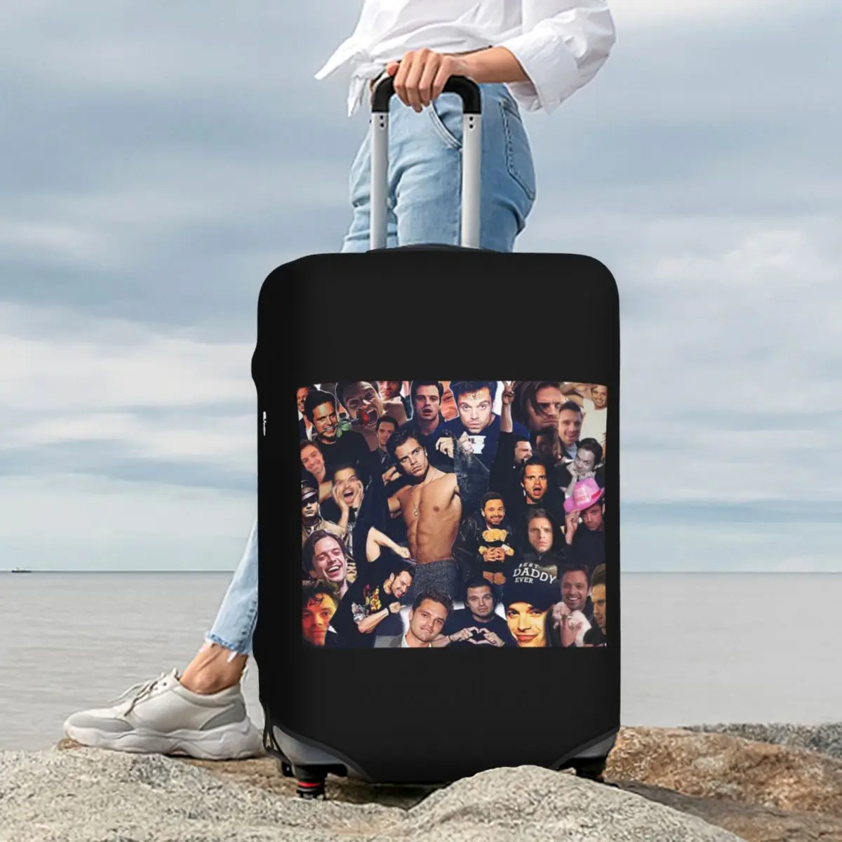 

Sebastian Stan (collage Design) Suitcase Cover Protection Elastic Travel Luggage Protector Covers for 18-32 Inch
