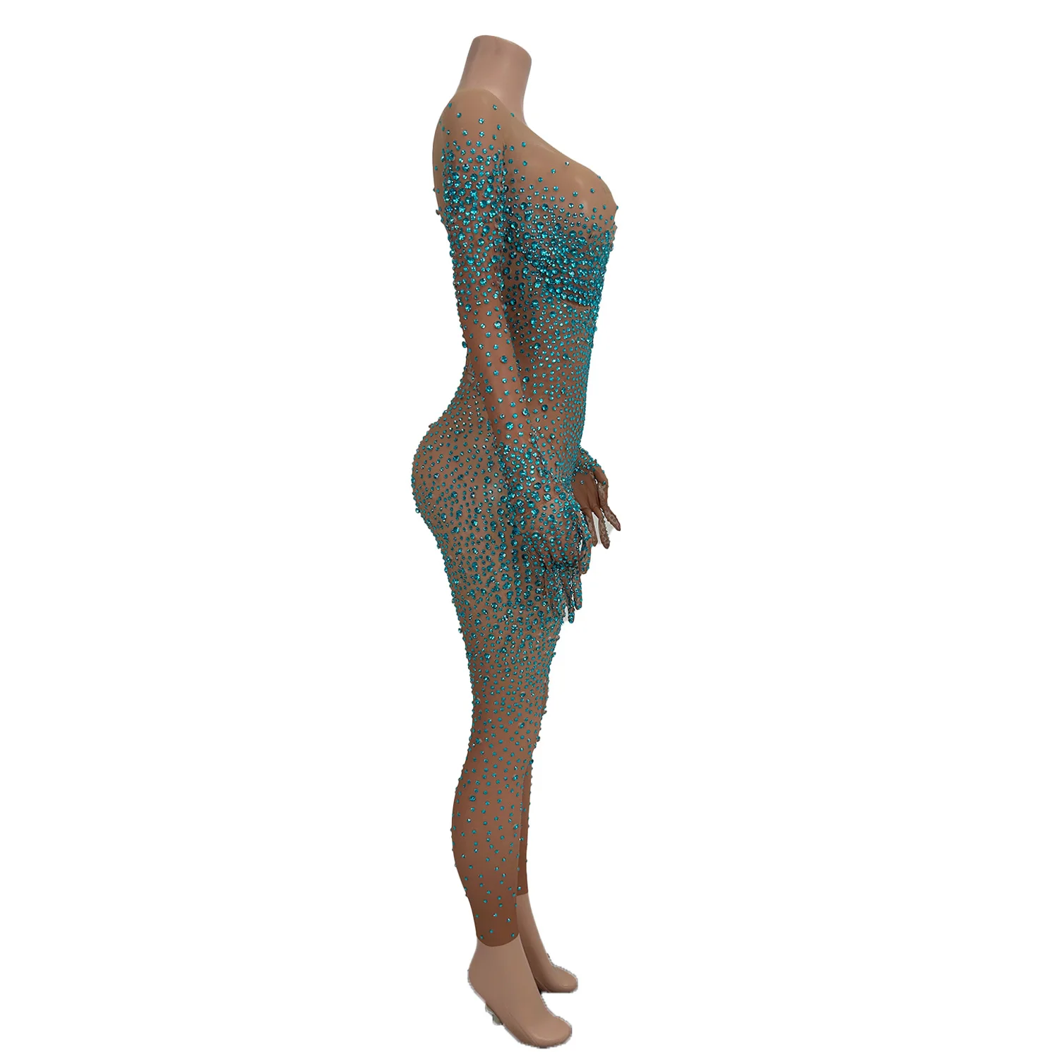 

Full Rhinestones Sheer Mesh Jumpsuit Club Dance Performance Costume Evening Birthday Party Queen Celebrate Sexy Jumpsuit Outfit