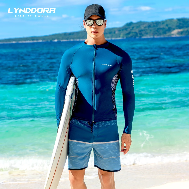 SAILBEE Men's UV Sun Protection Long Sleeve Rash Guard Wetsuit Swimsuit Top Diving Suit Men Split Long-Sleeved Trousers M0133