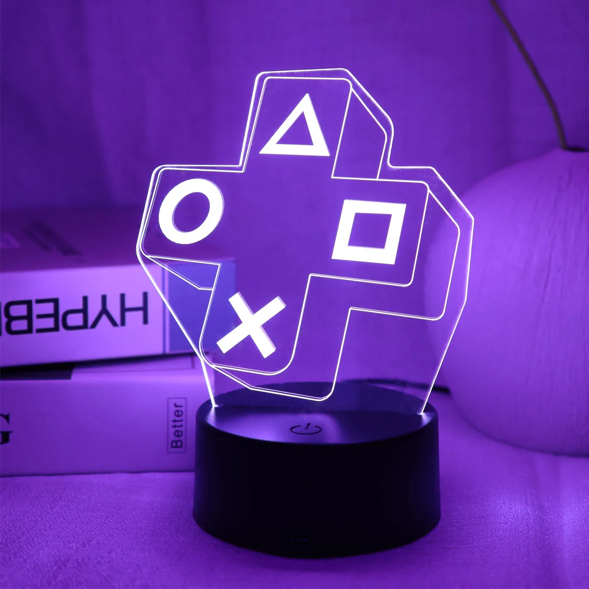 1PC Gaming Experience Cross Button 3D Night Light Touch Colorful LED Light Bedroom Decoration Atmosphere Light