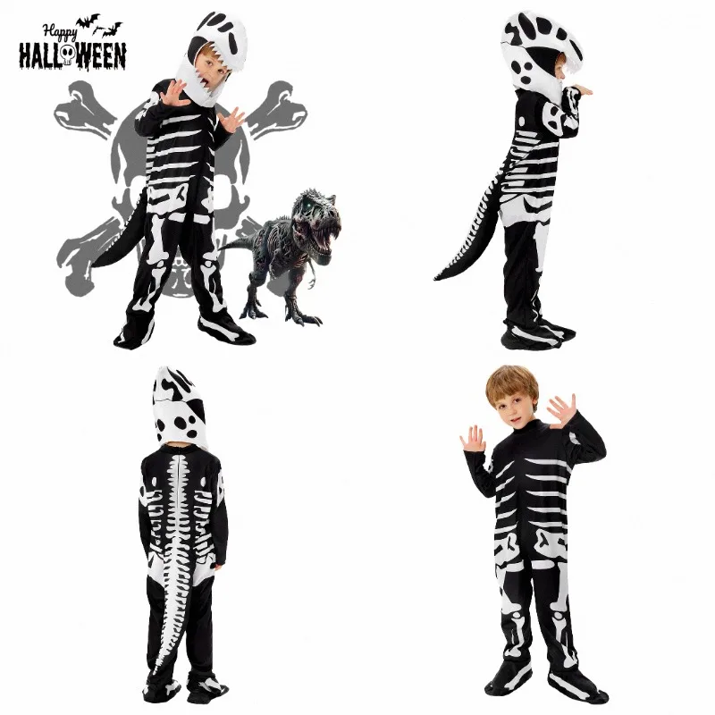 New Halloween Unisex Horror Skeleton Tyrannosaurus Rex Jumpsuit Carnival Hoilday Party Performance Cosplay Costume