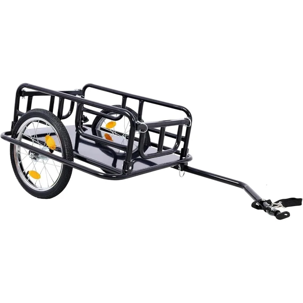 

Foldable Bike Cargo Trailer, 60kg Capacity with 16 Inch Wheels, Reflectors, Quick-Release Hitch, Easy Load Storage Cart