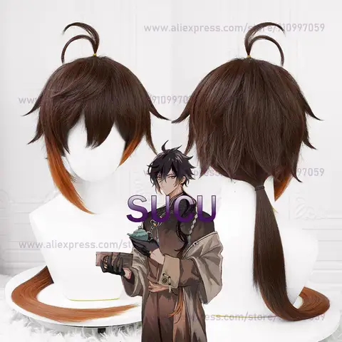 Game Genshin Impact Zhongli Cosplay Peruk 90cm Lång Anime Peruker Halloween COS Hår Värmebeständigt Syntetiskt Hår 10 best sales Genshin Impact-cosplay - №8