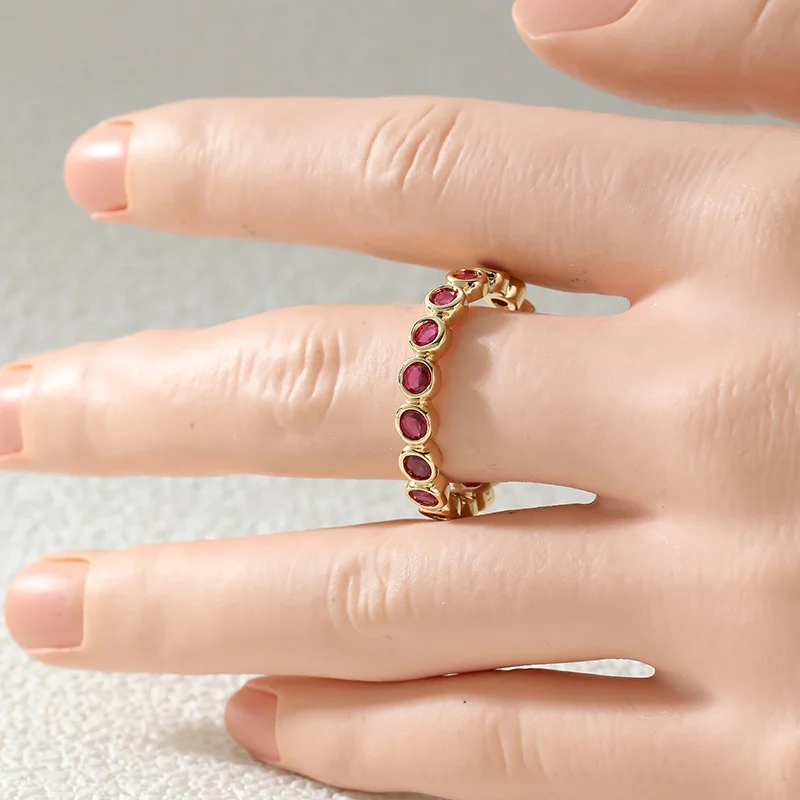 Ladies' Fashion Personalized Ring Fine Circle Red Synthetic Zircon Fully Embedded Ring Daily Fashion Causal Jewelry Accessory