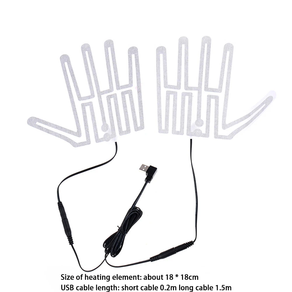 Guantes de cinco dedos con almohadilla calefactora de fibra de carbono, calentador de manos de 5V, aislamiento térmico para esquí al aire libre, 1 par