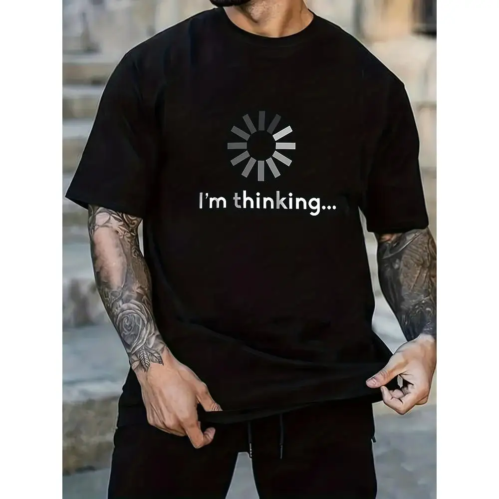 Men's I'm Thinking Pattern Print T Shirt Comfortable Stylish Summer Outdoor Casual Top Gift Fashion Cotton Breathable Tee Male