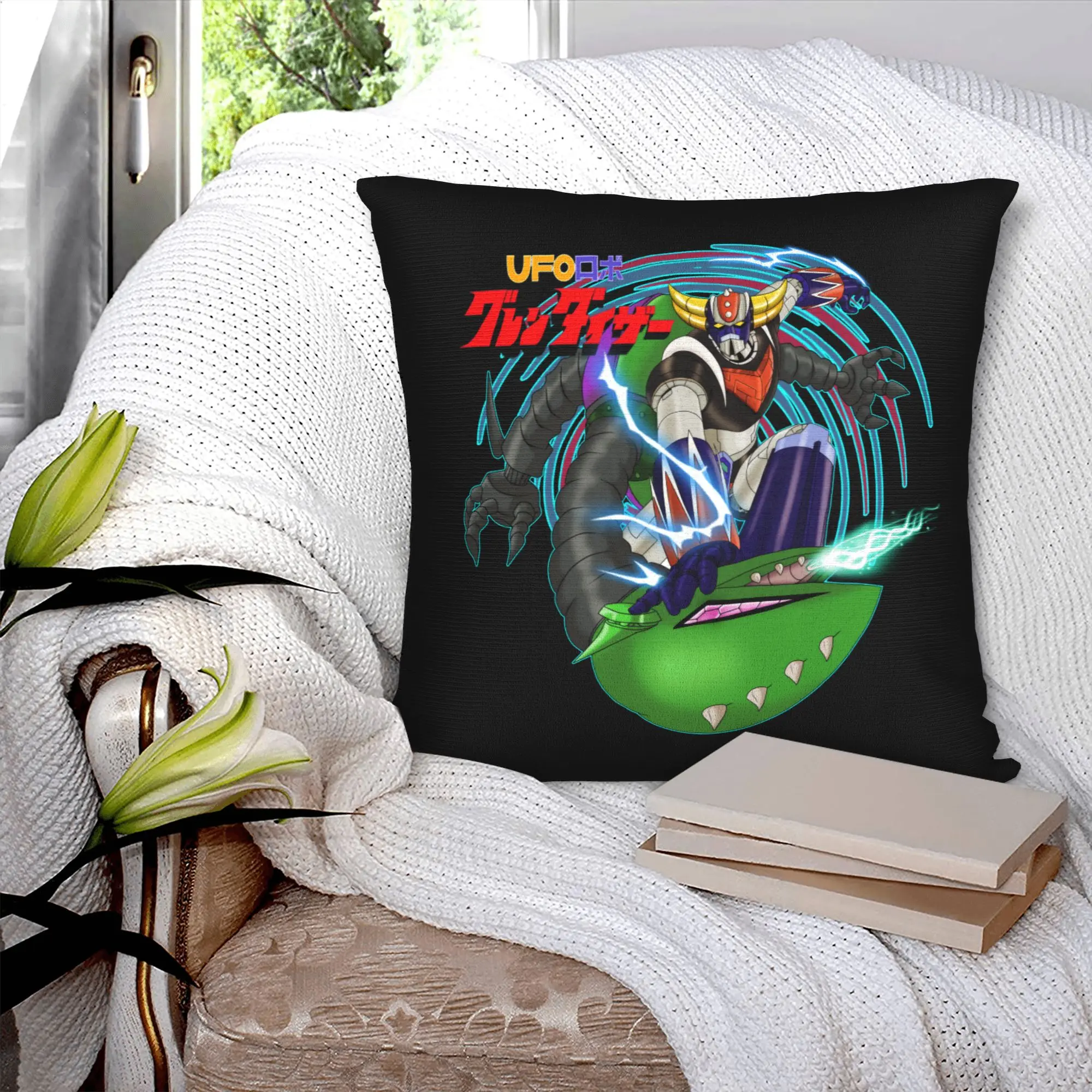 UFO Robot Grendizer Goldorak Cushion Cover 45x45cm Velvet Japanese Mecha Anime Goldrake for Sofa Square Pillowcase Decoration