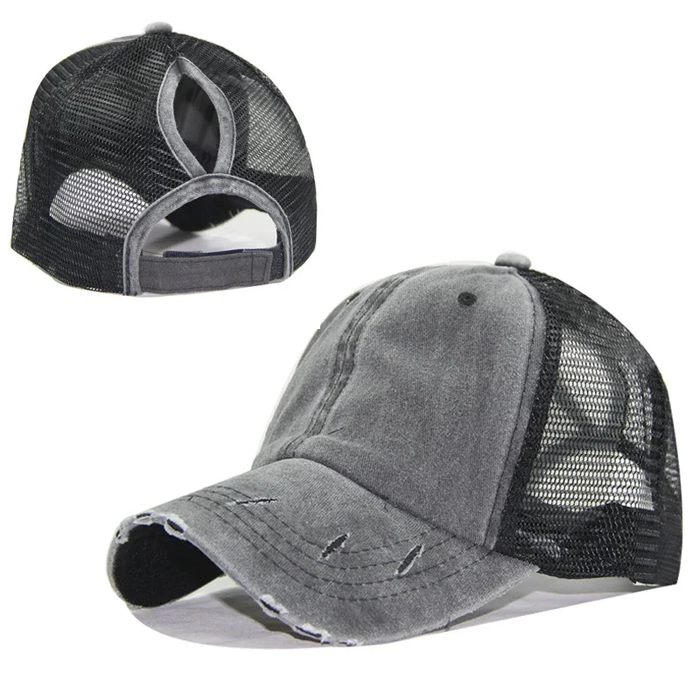 Leichte, atmungsaktive Baseballkappe aus gewaschener Baumwolle, Sommer-Mesh-Hut für Herren und Damen – Detail 3