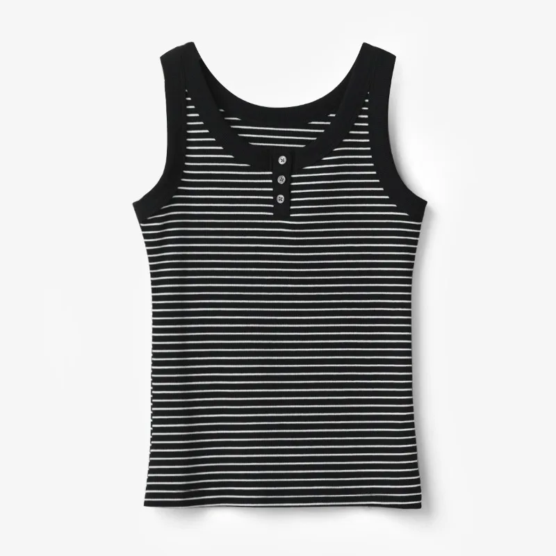 Cotton vest women's summer striped button up suspender slim fit and anti glare top