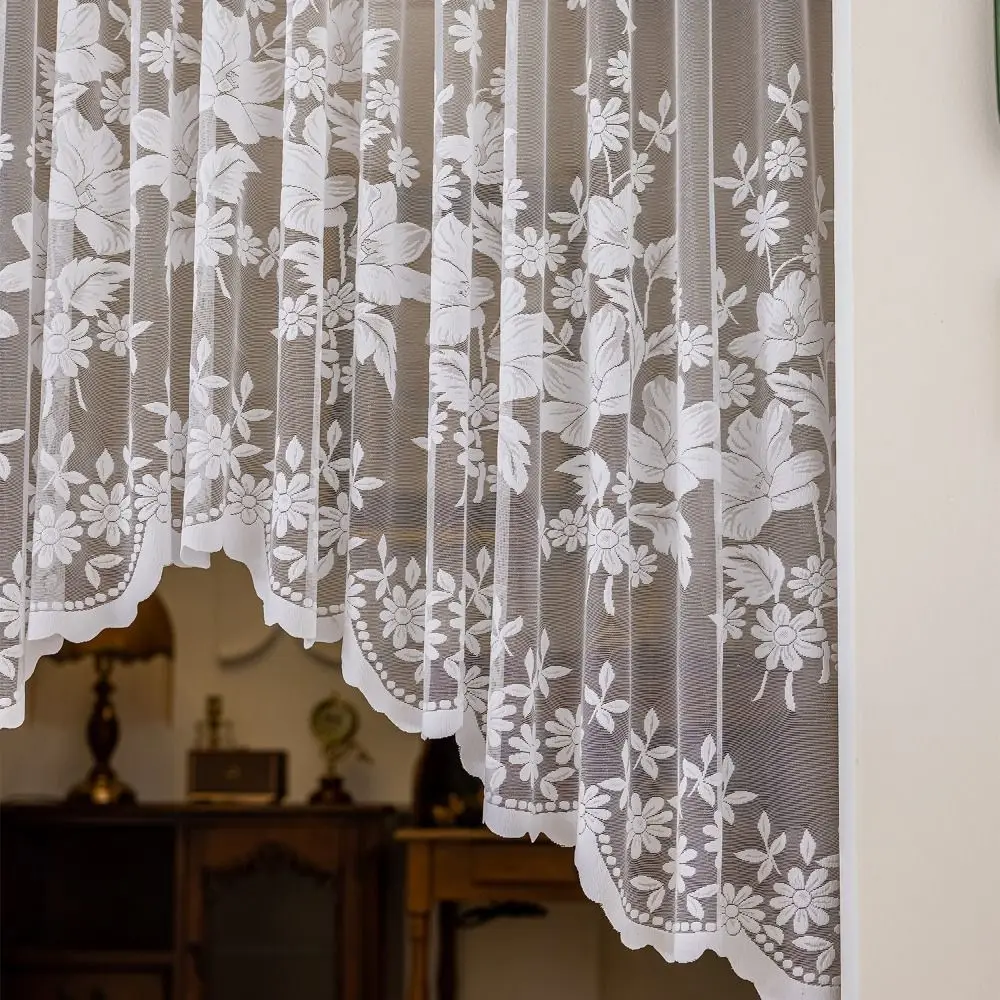 Romantic Flower Embroidered Sheer Curtain Privacy Light Filtering Embroidered Curtain Triangle Design Half Curtain Door Window
