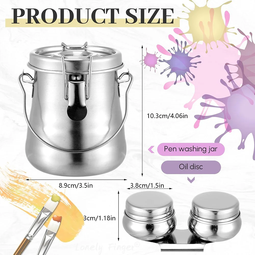 Detergente per pennelli Ermetico in acciaio inossidabile Doppio mestolo Tazza per tavolozza Supporto per rondella per pennelli portatile per detergente per pennelli per olio