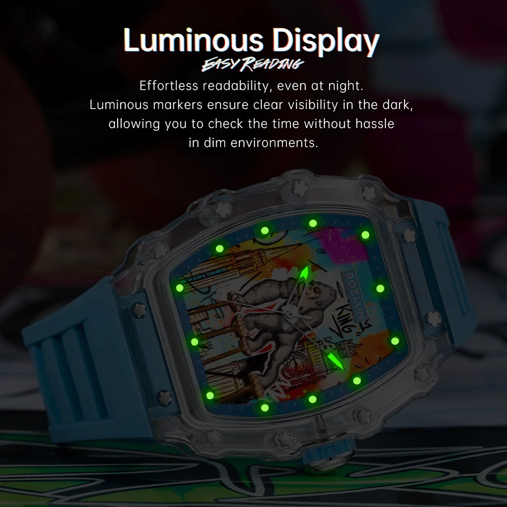 BOZLUN Casual Sports Wristwatches For Mens Women Fashion Creative Movement Mechanical Watch Personalized Comic Octopus Watches