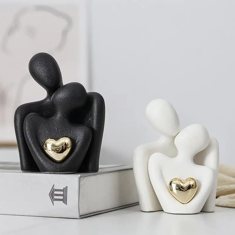 Liebevolle Paar Figuren abstrakte romantische Paar Skulptur Keramik Figur Liebe Hochzeit Figuren Kunst handwerk für Bücherregale Dekor