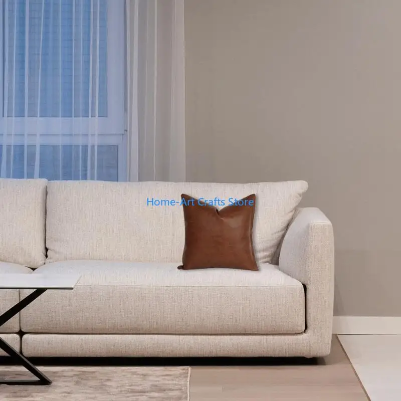 Y3NA Modern Brown Imitation Leather Throw Pillow for Case with Zipper Minimalist Color Decorative Square Cushion Cover for