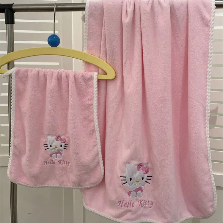 Hellokitty Cute Bath Towel Female Coral Velvet Water-absorbent Quick-drying Bath Towel Soft Household Bathrobe Not Lose Hair