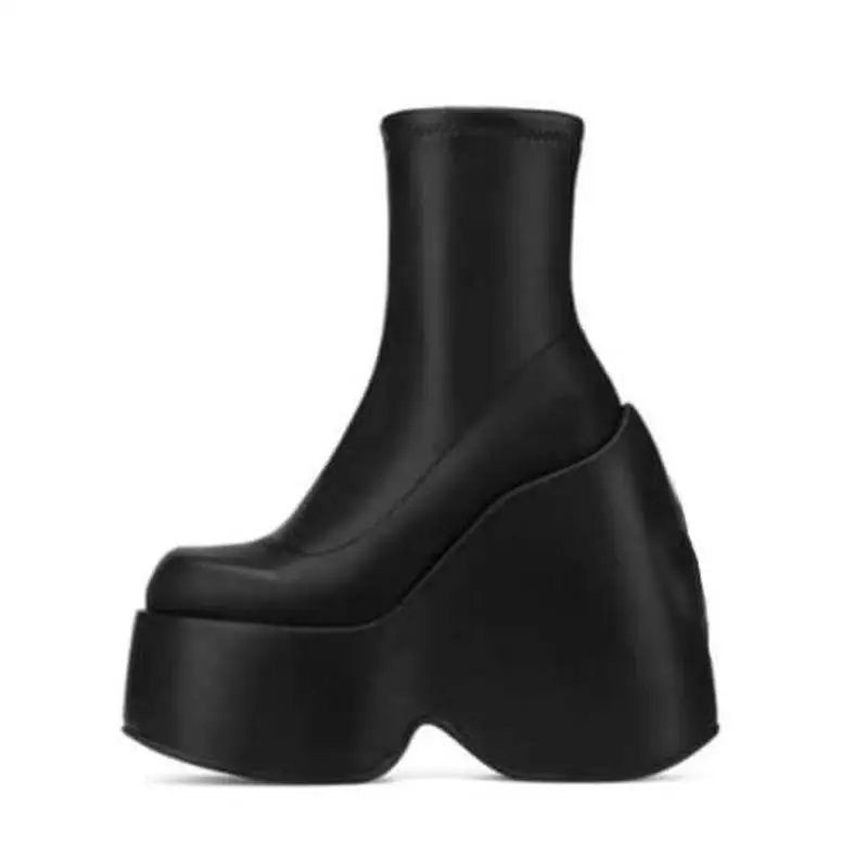 

Elastic Boot Women W Boots High Tube Sweet Sle Me Side Zipper PU Material Ultra High Heel Thiened Cake Heel