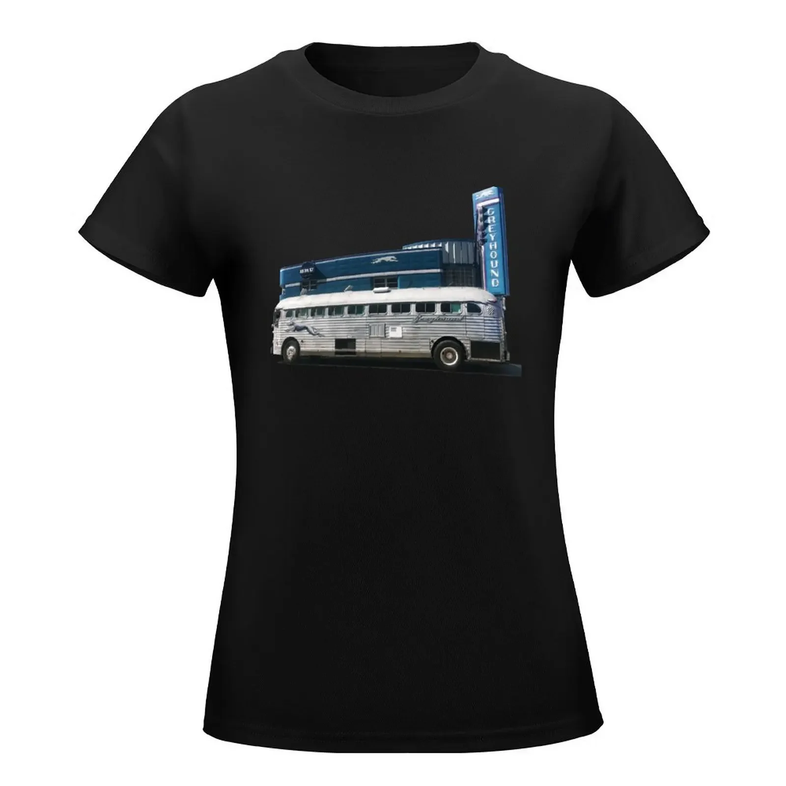 Greyhound Bus in Front of Station T-Shirt aesthetic clothes summer clothes plus size t shirts for Women loose fit