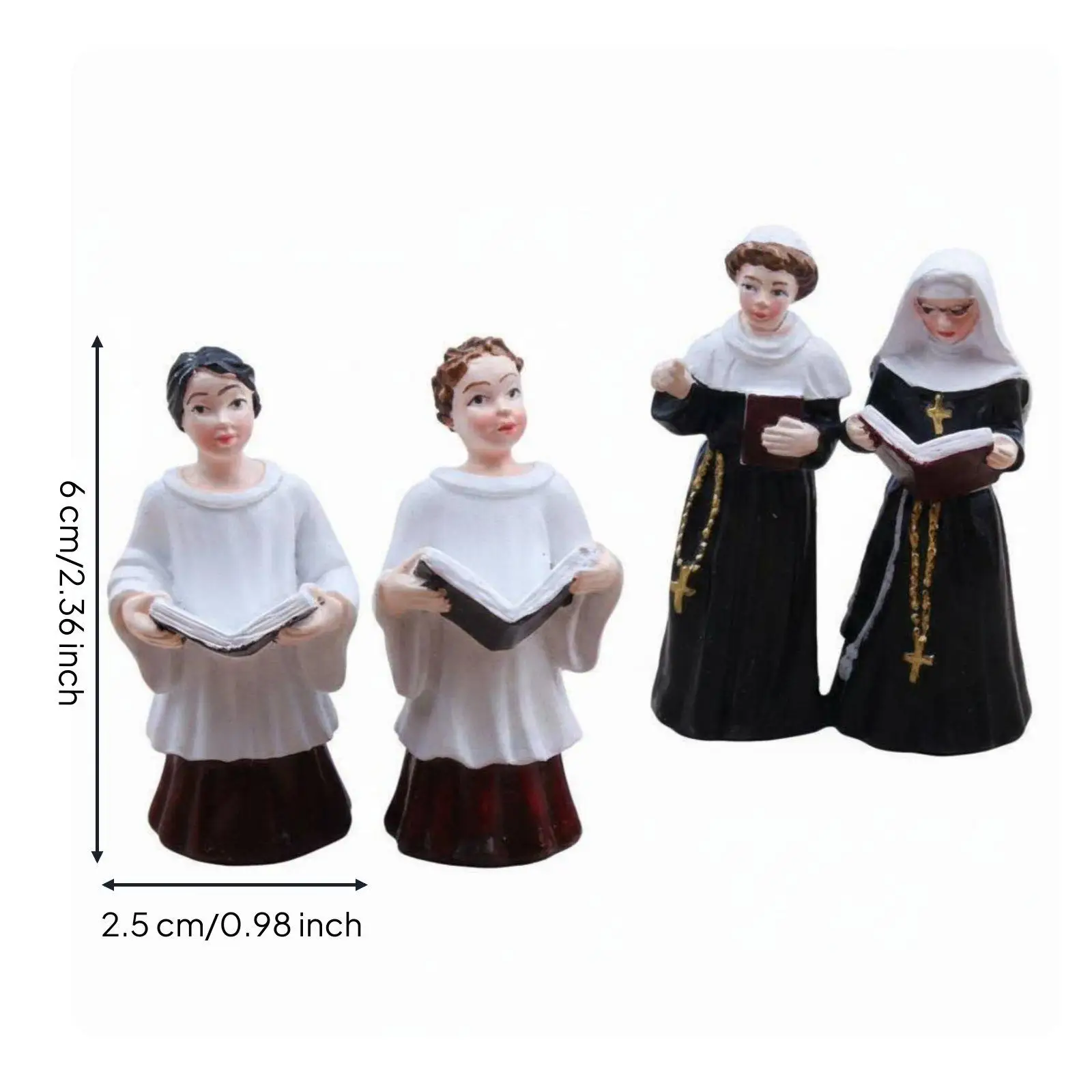 Resin Nun Figurine Hand Painted Chanting Sister Statue for Sandplay Therapy Counseling Miniature Art Decor