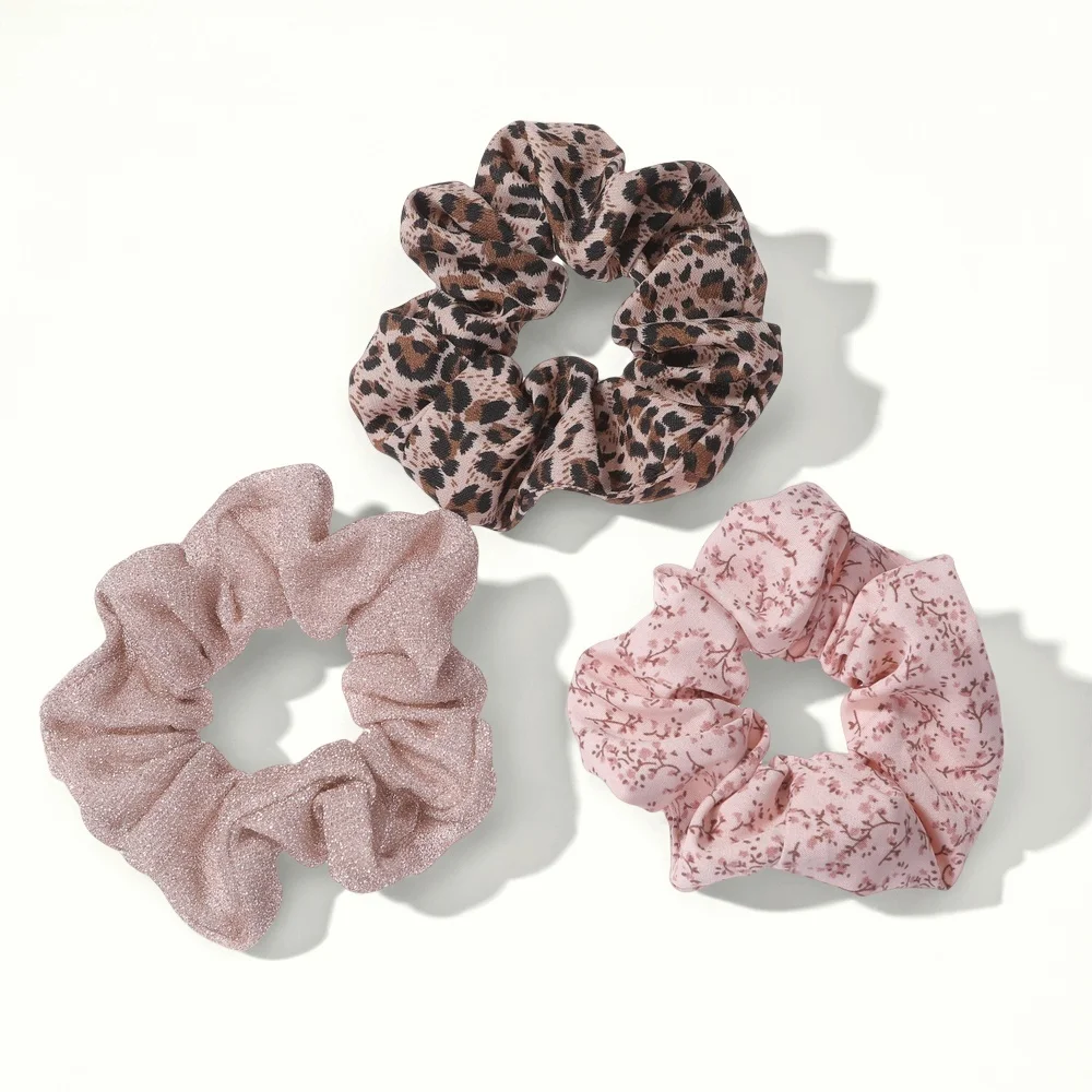 

3 шт./лот коричневые, бежевые резинки для волос, эластичные резинки для волос, блестящие женские большие смешанные леопардовые шифоновые ткани, модные милые головные уборы