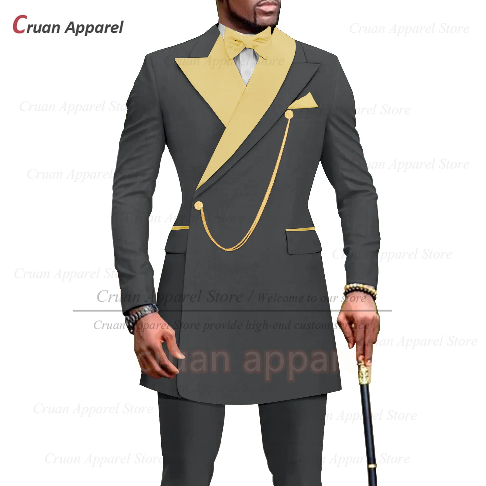 

Elegant Men Suit Set Wedding Party Groomsman Fashion Gold Satin Lapel Blazer Pants 2 Pieces Evening Dinner Slim Fit Male Outfits