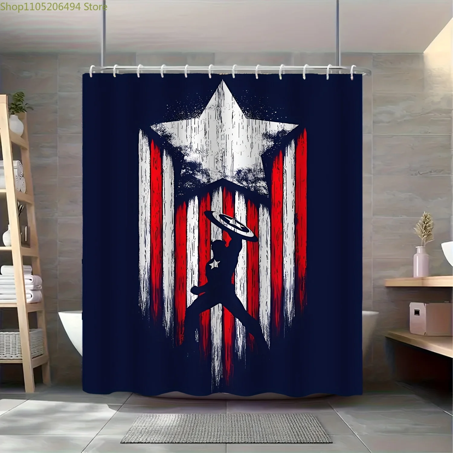 

1pc Marvel Pattern Printed Shower Curtain, Privacy Bath Curtain, Holiday Bathroom Decor, Home Partition Curtain with Hooks, Pr
