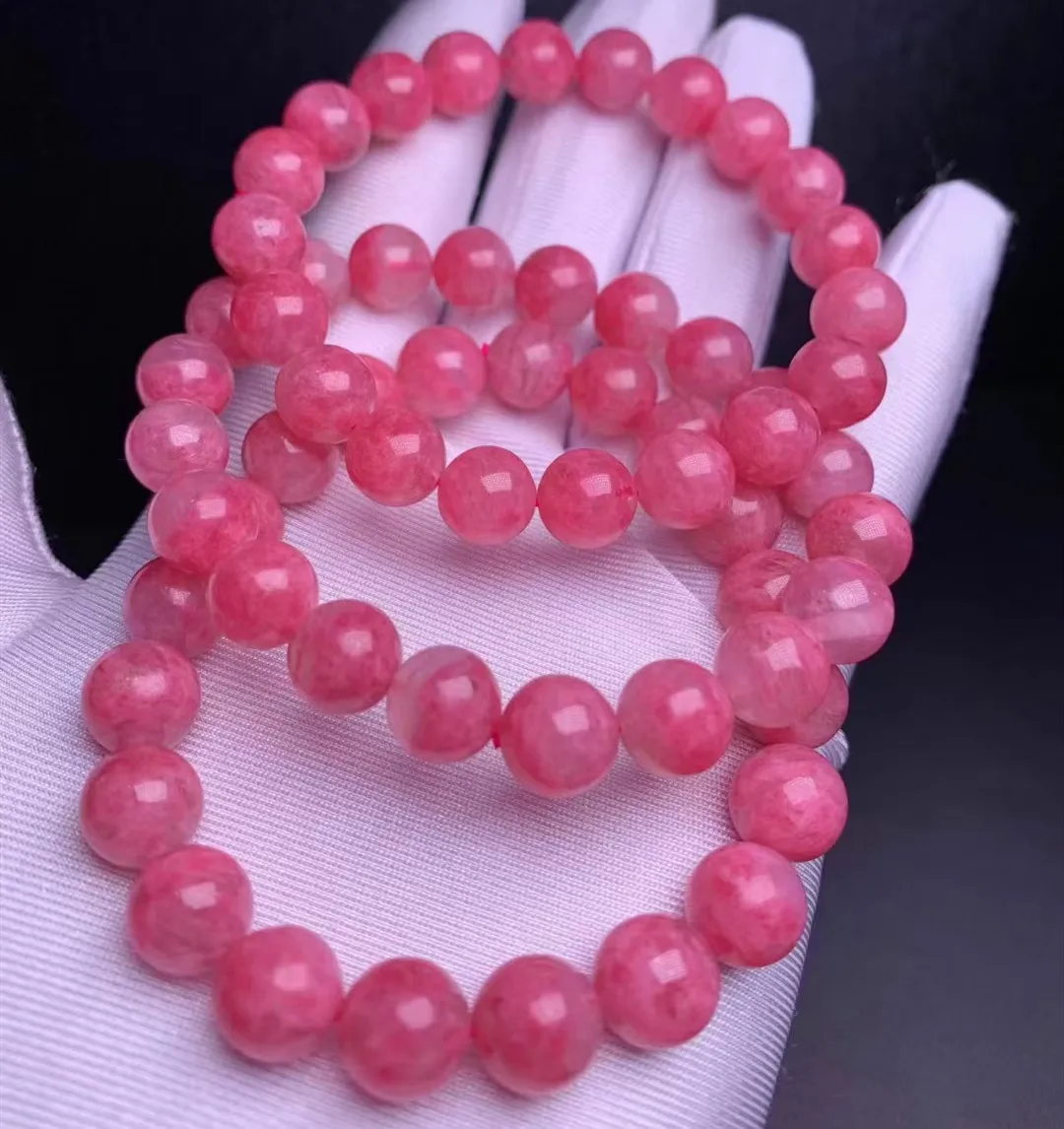 Natural Rose Rhodonite Clear Round Beads Bracelets 10mm Women Men Stretch Gemstone Red Rhodonite Fashion Jewelry AAAAA