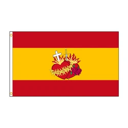 90x150cm Spanish Flag With the Sacred Heart of Jesus and the Immaculate Heart of Mary