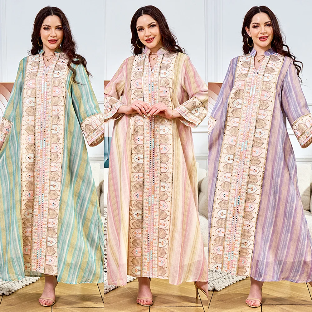 

Ид вечернее платье для женщин, Абая, блестки, вышивка, мусульманский Рамадан, марокканский кафтан, халат Джалабия, Vestidos Largos Dubai 2026