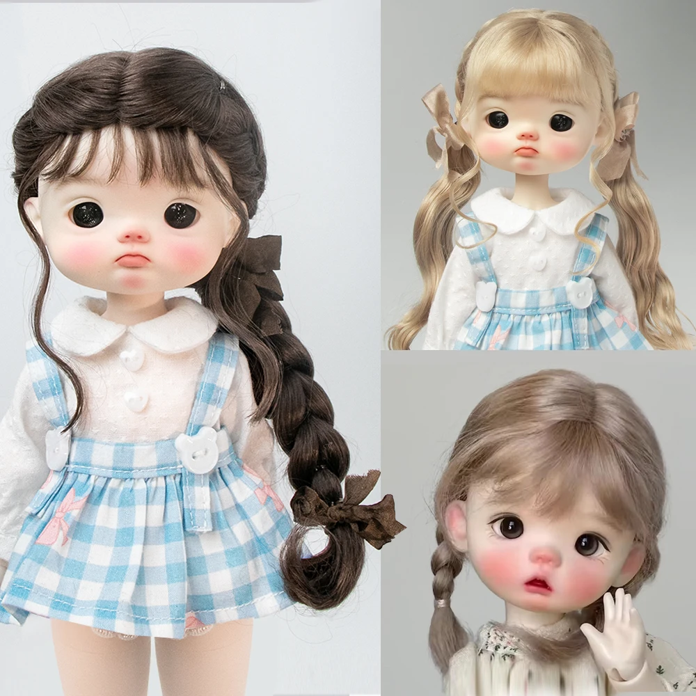

1/6 парик BJD, милая студенческая прическа, темно-коричневый хвост, мягкий мохеровый парик, косичка для 30 см DD SD, аксессуары для парика куклы 6-7 дюймов
