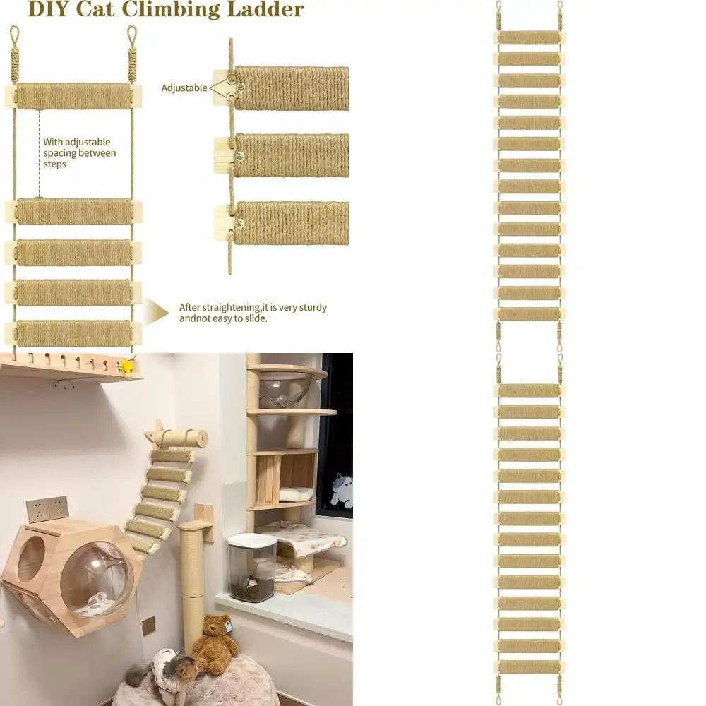 

Sisal Rope Cat Ladder & Bridge - 40 Indoor/Outdoor Climbing Furniture for Cats, Birds & Small Pets (Wood Tone)