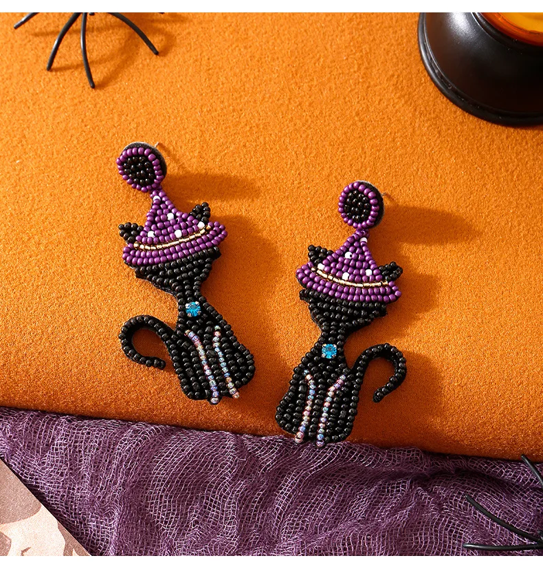 

Серьги из бисера, дизайн ко Дню всех святых, ведьма, оригинальность, ручное вязание, богемный сплав, универсальный прилив, простые серьги из рисовых бусин