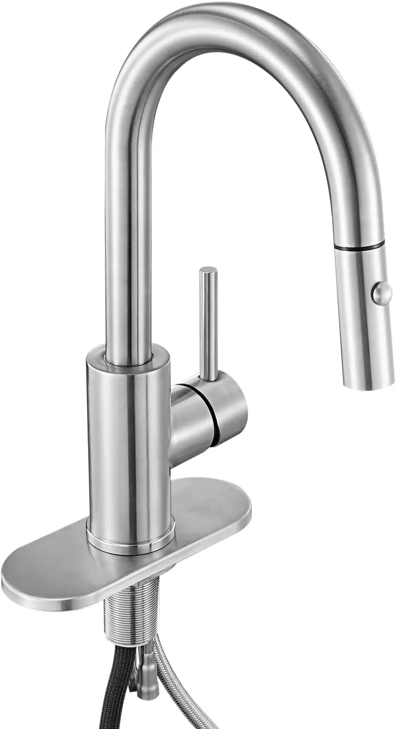 

Single Handle Sink Faucet, Brushed Nickel Kitchen Faucet with Pull Down Sprayer, Suitable for Bathroom, RV, Bar Sink, Publ