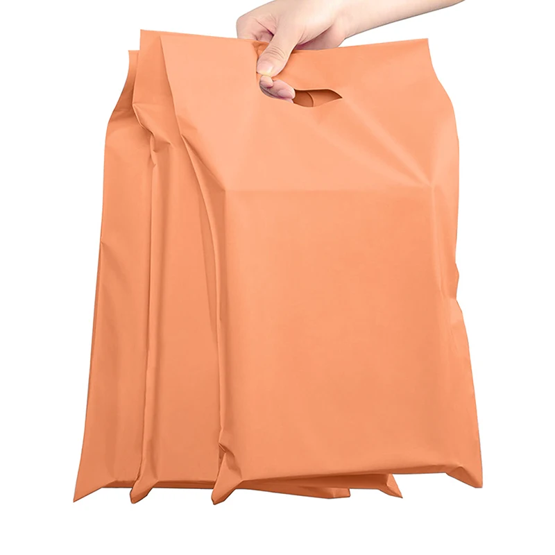 100 Stks/pak Oranje Plastic Verzending Envelop 25X33Cm Poly Koerierstas Met Handvat Kleding Verpakking Express Tassen Business Pouch