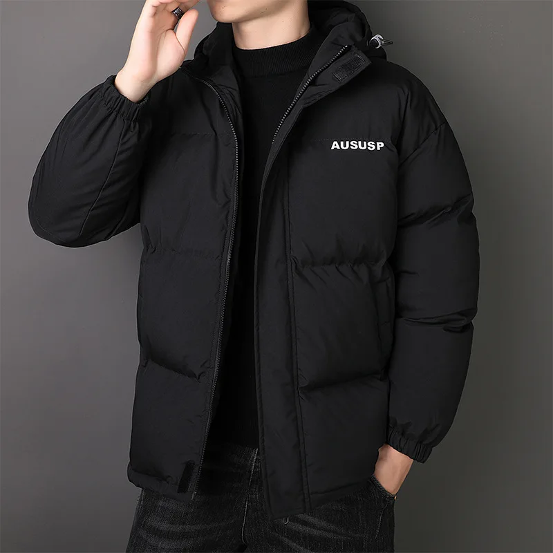 Autumn Winter Men's Hooded Windproof Padded Jacket Male Plus Size Fashion Loose Casual Versatile Thickened Warm Wadded Jacket