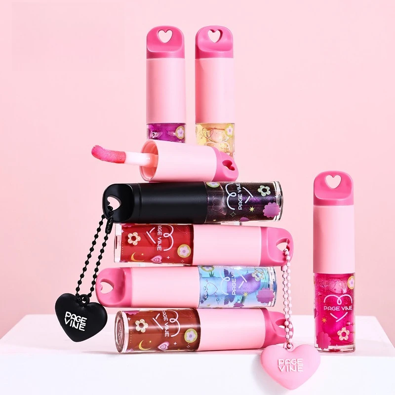 Thermo-changing Hydrating Lip Gloss with Heart Pendant, Popular Makeup Lip Oil