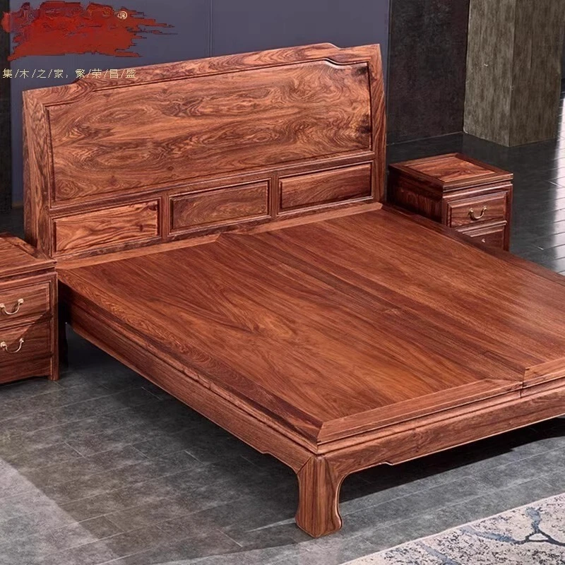 

Changshengji hedgehog red sandalwood bed 1.8 meters solid wood double bed new Chinese wedding bed simple bedroom furniture