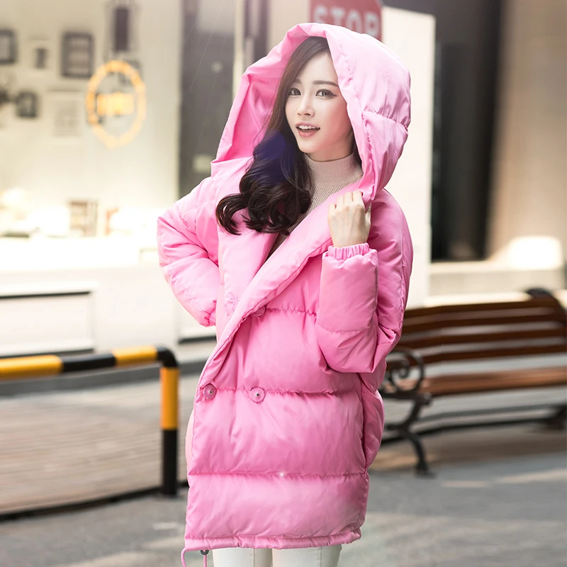 winter women loose fit coat fashion cute parkas hooded jacket overcoat medium casual  duck down overcoat snowear