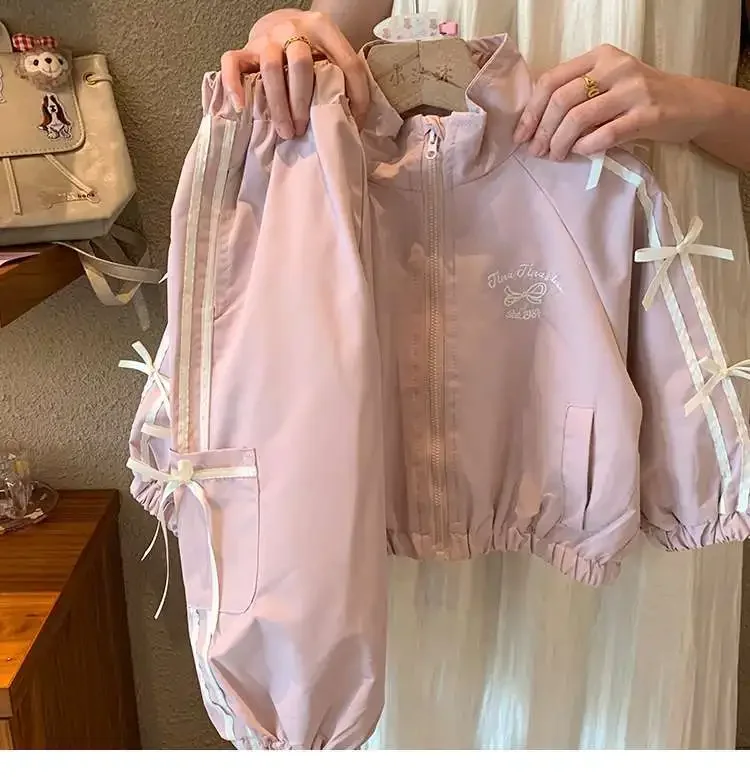 Koreanischer Stil, Jacke mit Schleife und Hose, zweiteiliges Set – lässiges Frühlingsoutfit für kleine Mädchen, Baby-Mädchen-Outfit-Set, Kleidung für kleine Mädchen. – Detail 2