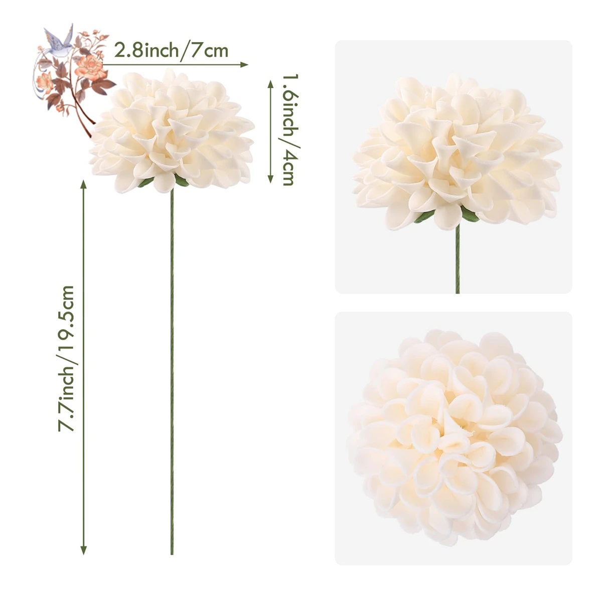 25Pcs Artificial Foam Dahlia Daisy Flowers with Stem DIY Wedding Bridal Bouquet Table Centerpieces Arrangement Party Decoration