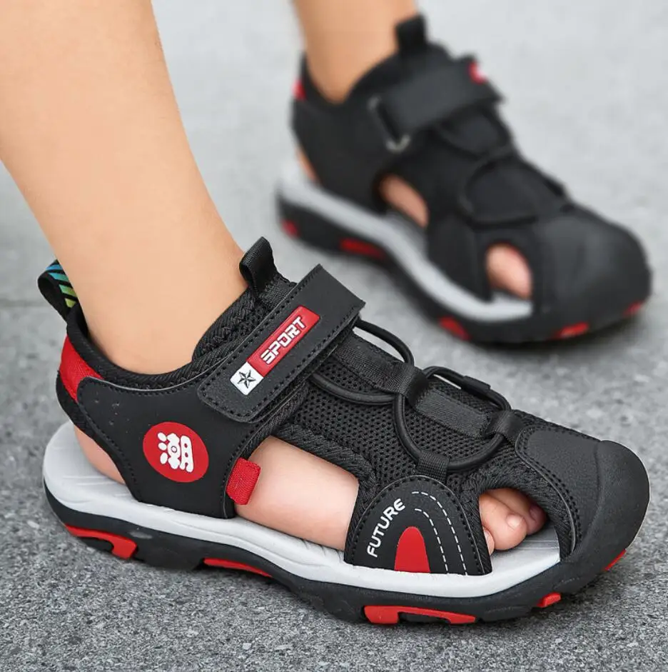 2024 Summer Beach Water Children Sandals Fashion Shoes Outdoor Non-slip Soft Bottom Shading Leather Boys Comfortable Shoes Girls