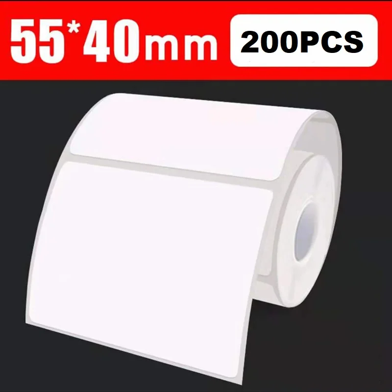 200pcs/Roll Small Tube Core Waterproof Self Adhesive Label Sticker 55x40mm White Supermarket Price Blank Thermal Label Roll