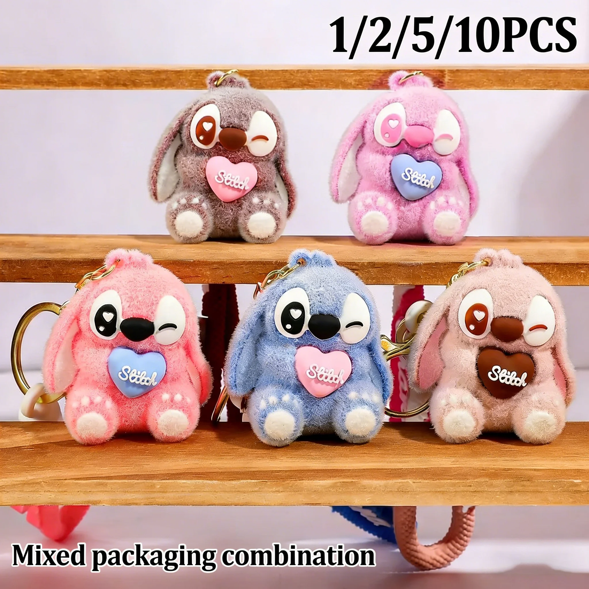 1/2/5/10 Piezas de Llavero con Figura de Stitch Kawaii, Muñeco de Anime de PVC Super Suave, Accesorio para Coche, Soporte para Llaves, Idea de Regalo de Cumpleaños para Niñas