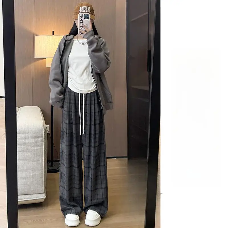 بنطال ذو قصة أرجل واسعة من الكتان للنساء للربيع Preppy Girl مناسب للكلية والشباب قابل للتنفس وأربطة مشروط مطوي وشاحات ناعمة #4