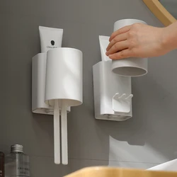 Wall Mount Toothbrush toothpaste Holder With Mouthwash Cup Dustproof Waterproof Holds 2 Toothbrushes for Home Bathroom