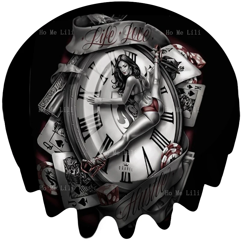 Retro Creative Body Tattoo Art Clock On Sexy Woman Round Tablecloth Decorated The Kitchen